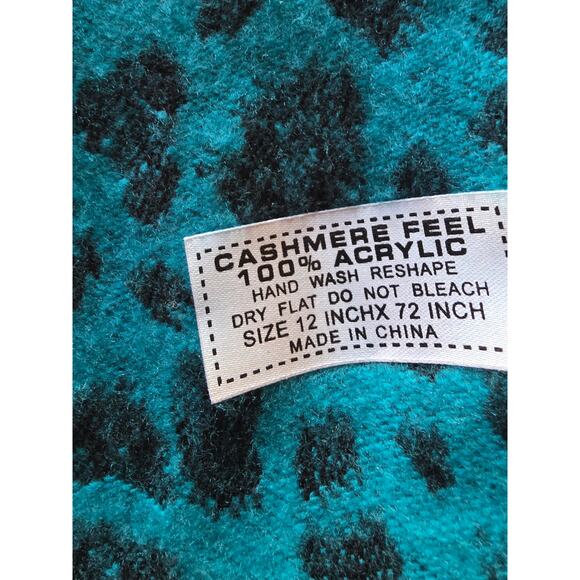 Cashmere Feel Womens Scarf 72Lx 12W Blue Black Tassles Animal Print - Picture 3 of 3